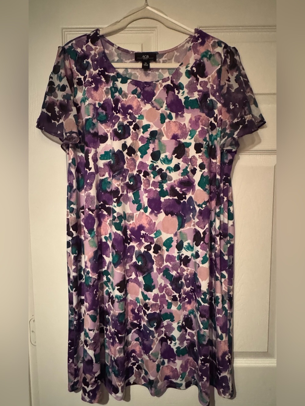 AGB Sz XL Purple Floral Midi Dress with Green Black Accents